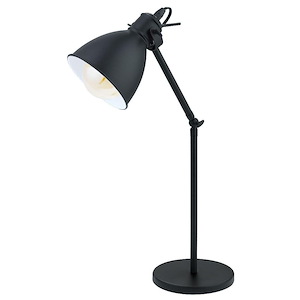 Priddy - 1-Light Desk Lamp - Black Finish - Black Exterior White Interior Shade
