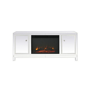 Reflexion - Mirrored TV Stand with Wood Fireplace Insert-26 Inches Tall and 60 Inches Length - 1337607