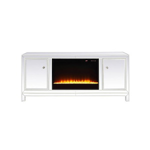 Reflexion - Mirrored TV Stand with Crystal Fireplace Insert-26 Inches Tall and 60 Inches Length