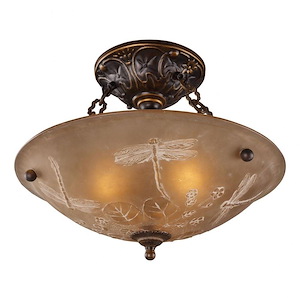 Restoration - 3 Light Semi-Flush Mount in Traditional Style with Victorian and Vintage Charm inspirations - 12 Inches tall and 16 inches wide