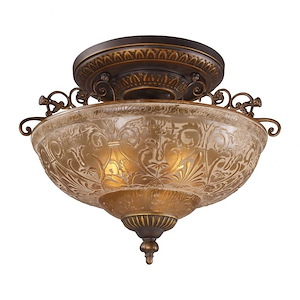 Restoration - 3 Light Semi-Flush Mount in Traditional Style with Victorian and Vintage Charm inspirations - 14 Inches tall and 19 inches wide