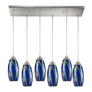 Iridescence - 6 Light Rectangular Pendant in Transitional Style with Coastal/Beach and Retro inspirations - 9 Inches tall and 9 inches wide