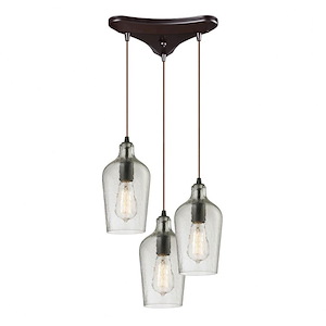 Hammered Glass - 3 Light Linear Pendant in Transitional Style with Southwestern and Vintage Charm inspirations - 10 Inches tall and 5 inches wide - 1208408