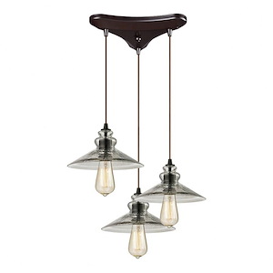 Hammered Glass - 3 Light Mini Pendant In Farmhouse Style-5 Inches Tall and 10 Inches Wide