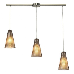 Ribbed Glass - 3 Light Linear Pendant in Transitional Style with Country/Cottage and Retro inspirations - 10 Inches tall and 5 inches wide - 1208415