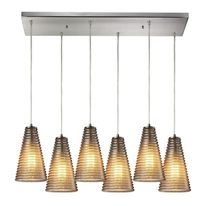 Ribbed Glass - 6 Light Mini Pendant In French Country Style-10 Inches Tall and 9 Inches Wide