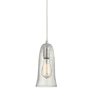 Hammered Glass - 1 Light Mini Pendant in Transitional Style with Luxe/Glam and Vintage Charm inspirations - 10 Inches tall and 5 inches wide - 1161117