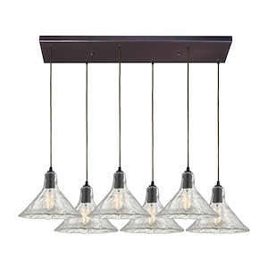 Hand Formed Glass - 6 Light Rectangular Pendant in Transitional Style with Southwestern and Modern Farmhouse inspirations - 9 by 9 inches wide