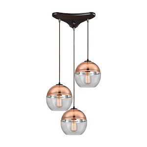 Revelo - 3 Light Triangular Pendant in Modern/Contemporary Style with Luxe/Glam and Mid-Century Modern inspirations - 9 Inches tall and 17 inches wide