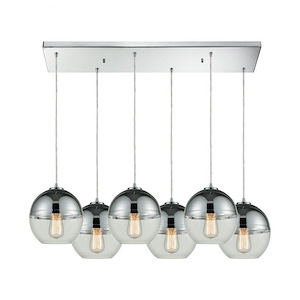 Revelo - 6 Light Rectangular Pendant in Modern Style with Luxe and Mid-Century Modern inspirations - 9 Inches tall and 32 inches wide