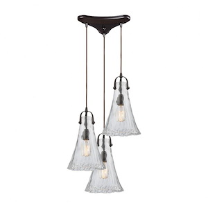 Hand Formed Glass - 3 Light Triangular Pendant in Transitional Style with Southwestern and Modern Farmhouse inspirations - 15 by 12 inches wide - 704877