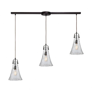 Hand Formed Glass - 3 Light Linear Mini Pendant in Transitional Style with Southwestern and Modern Farmhouse inspirations - 15 by 38 inches wide - 704876