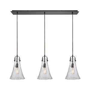 Hand Formed Glass - 3 Light Linear Mini Pendant in Transitional Style with Southwestern and Modern Farmhouse inspirations - 15 by 36 inches wide