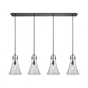 Hand Formed Glass - 4 Light Linear Pendant in Transitional Style with Southwestern and Modern Farmhouse inspirations - 15 by 46 inches wide
