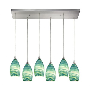 Collanino - 6 Light Rectangular Pendant in Transitional Style with Coastal/Beach and Eclectic inspirations - 10 Inches tall and 32 inches wide - 704990