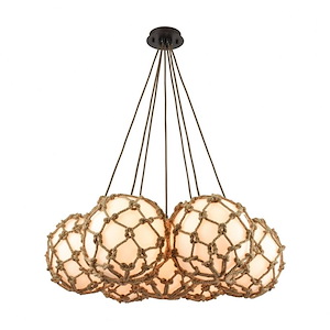 Coastal Inlet - 7 Light Chandelier in Transitional Style with Coastal/Beach and Modern Farmhouse inspirations - 11 Inches tall and 32 inches wide