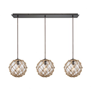 Coastal Inlet - 3 Light Linear Pendant in Transitional Style with Coastal/Beach and Modern Farmhouse inspirations - 11 Inches tall and 36 inches wide