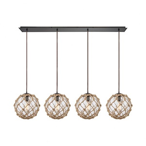Coastal Inlet - 4 Light Linear Pendant in Transitional Style with Coastal/Beach and Modern Farmhouse inspirations - 11 Inches tall and 46 inches wide