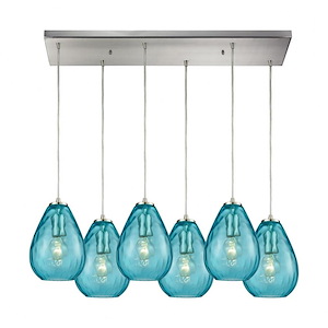 Lagoon - 6 Light Rectangular Pendant in Modern/Contemporary Style with Retro and Coastal/Beach inspirations - 9 Inches tall and 30 inches wide