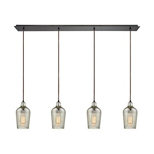 Hammered Glass - 4 Light Linear Pendant in Transitional Style with Coastal/Beach and Southwestern inspirations - 10 Inches tall and 10 inches wide - 613440
