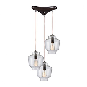 Barrel - 3 Light Triangular Pendant in Modern Style with Scandinavian and Modern Farmhouse inspirations - 10 Inches tall and 12 inches wide - 704954