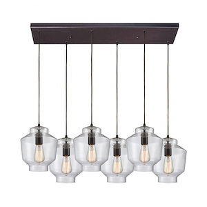 Barrel - 6 Light Rectangular Pendant In Scandinavian Style-10 Inches Tall and 32 Inches Wide