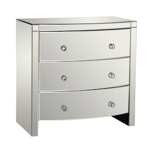Stylish and Functional Storage Piece Luxe 3-Drawer Bow-Front Mirrored Chest with Ring Pulls 33 W x 32 H x 16 D