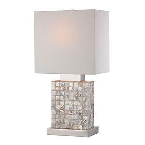Transitional Style w/ Nature-Inspired/Organic inspirations - Mini Mother of Pearl Accent Table Lamp - 17 Inches tall 6 Inches wide