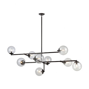 Communique - Modern/Contemporary Style w/ Luxe/Glam inspirations - Glass and Metal 9 Light Chandelier - 24 Inches tall 64 Inches wide