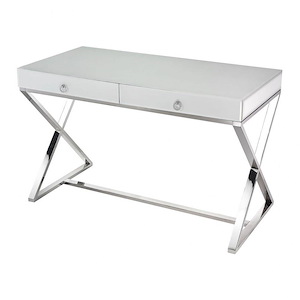 Modern/Contemporary Style w/ Scandinavian inspirations - Chrome and Glass and Stainless Steel 48 Inch 2-Drawer Desk - 30 Inches tall 48 Inches wide