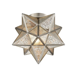 Moravian Star - Traditional Style w/ Luxe/Glam inspirations - Metal 1 Light Flush Mount - 12 Inches tall 11 Inches wide