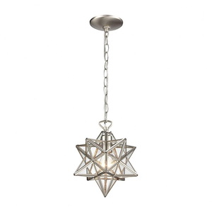 Moravian Star - Transitional Style w/ ModernFarmhouse inspirations - Glass and Metal 1 Light Pendant - 10 Inches tall 9 Inches wide