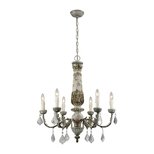 Genevi&#195;&#168;ve - Traditional Style w/ VintageCharm inspirations - Metal and Wood 6 Light Chandelier - 31 Inches tall 28 Inches wide