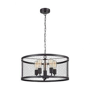 Grange - Transitional Style w/ ModernFarmhouse inspirations - Metal 5 Light Chandelier - 9 Inches tall 21 Inches wide