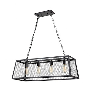 Grange - Transitional Style w/ ModernFarmhouse inspirations - Metal 4 Light Island - 10 Inches tall 31 Inches wide - 873695