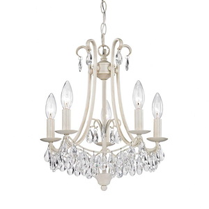 Mini Victorian - Transitional Style w/ Luxe/Glam inspirations - Crystal and Metal 5 Light Chandelier - 16 Inches tall 14 Inches wide