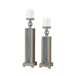 Glomma - Transitional Style w/ ModernFarmhouse inspirations - Concrete and Metal and Slate Candle Holder (Set of 2) - 23 Inches tall 6 Inches wide