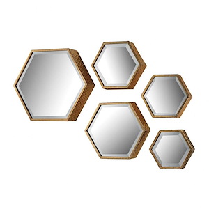 Hexagonal - Transitional Style w/ Luxe/Glam inspirations - Metal and Mirror Mirror (Set of 5) - 14 Inches tall 16 Inches wide