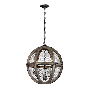 Renaissance Invention - Transitional Style w/ Luxe/Glam inspirations - Wire and Wood 3 Light Small Chandelier - 21 Inches tall 18 Inches wide