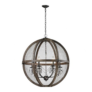 Renaissance Invention - Transitional Style w/ Luxe/Glam inspirations - Wire and Wood 6 Light Large Chandelier - 32 Inches tall 30 Inches wide - 874762