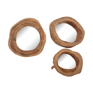Teak - Transitional Style w/ Nature-Inspired/Organic inspirations - Teak Wood Mirror (Set of 3) - 2 Inches tall 2 Inches wide