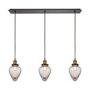 Bartram - 3 Light Linear Mini Pendant in Modern/Contemporary Style with Retro and Art Deco inspirations - 12 Inches tall and 36 inches wide