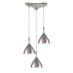 Spun Aluminum - 3 Light Linear Pendant in Modern/Contemporary Style with Mid-Century and Scandinavian inspirations - 10 Inches tall and 5 inches wide - 1208627