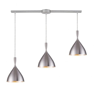 Spun Aluminum - 3 Light Linear Pendant in Modern/Contemporary Style with Mid-Century and Scandinavian inspirations - 10 Inches tall and 5 inches wide
