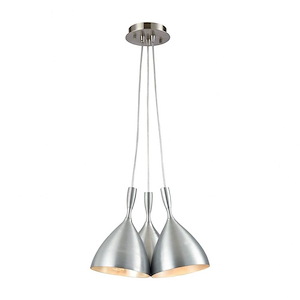 Spun Aluminum - 3 Light Pendant in Modern/Contemporary Style with Mid-Century and Scandinavian inspirations - 10 Inches tall and 15 inches wide