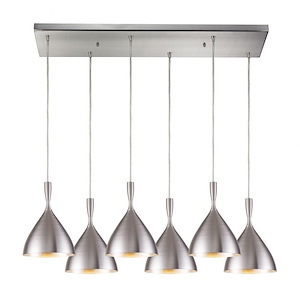 Spun Aluminum - 6 Light Rectangular Pendant in Modern Style with Mid-Century and Scandinavian inspirations - 9 Inches tall and 9 inches wide - 1208493