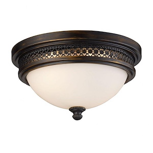 Two Light Flush Mount in Traditional Style with Vintage Charm and Country/Cottage inspirations - 5.5 Inches tall and 13 inches wide