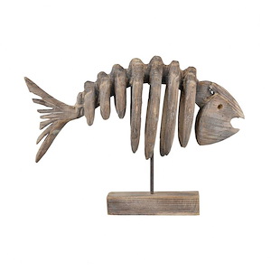 Transitional Style w/ Coastal/Beach inspirations - Metal and Wood Bone Fish Decorative Accessory - 18 Inches tall 25 Inches wide