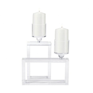 Cubic - Modern/Contemporary Style w/ Luxe/Glam inspirations - Crystal Candle Holder (Set of 2) - 16 Inches tall 7 Inches wide