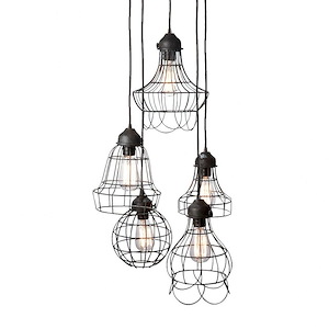Wire - Transitional Style w/ Urban/Industrial inspirations - Iron 5 Light Mini Pendant - 10 Inches tall 6 Inches wide - 875523